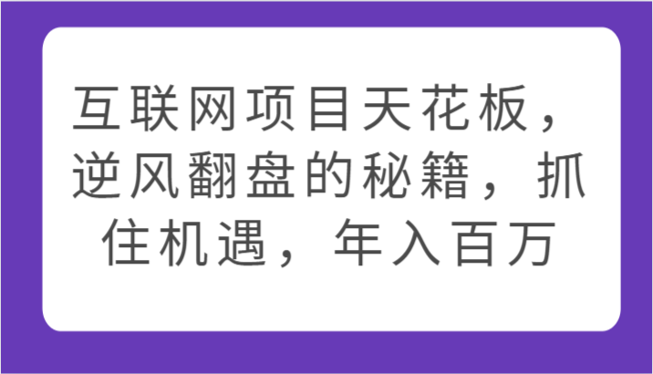 fy3615期-互联网项目天花板，逆风翻盘的秘籍，抓住机遇，年入百万