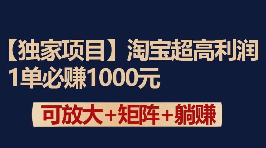 fy2929期-独家淘宝超高利润项目：1单必赚1000元，可放大可矩阵操作