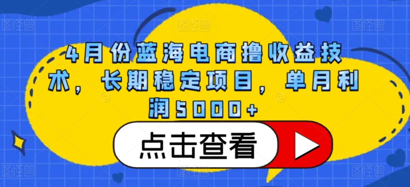 4月份蓝海电商撸收益技术，长期稳定项目，单月利润5000+