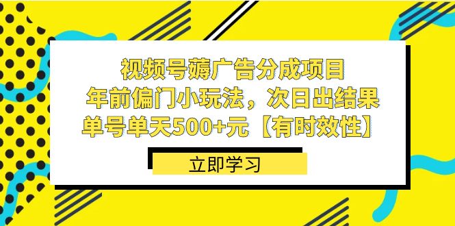 fy2454期-视频号薅广告分成项目，年前偏门小玩法，次日出结果，单号单天500+元【有时效性】