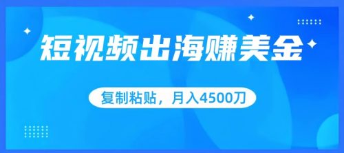 短视频出海赚美金，复制粘贴批量操作，小白轻松掌握，月入4500美刀