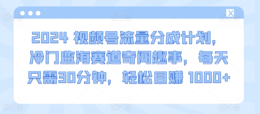 2024视频号流量分成计划，冷门监海赛道奇闻趣事，每天只需30分钟，轻松目赚 1000+