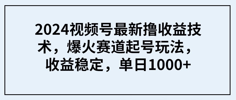 （9651期） 2024视频号最新撸收益技术，爆火赛道起号玩法，收益稳定，单日1000+