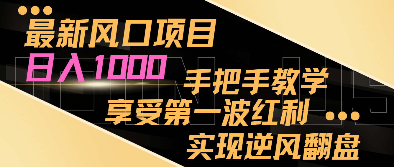 fy2460期-最新风口项目，日入1000，手把手教学，享受第一波红利，实现逆风翻盘