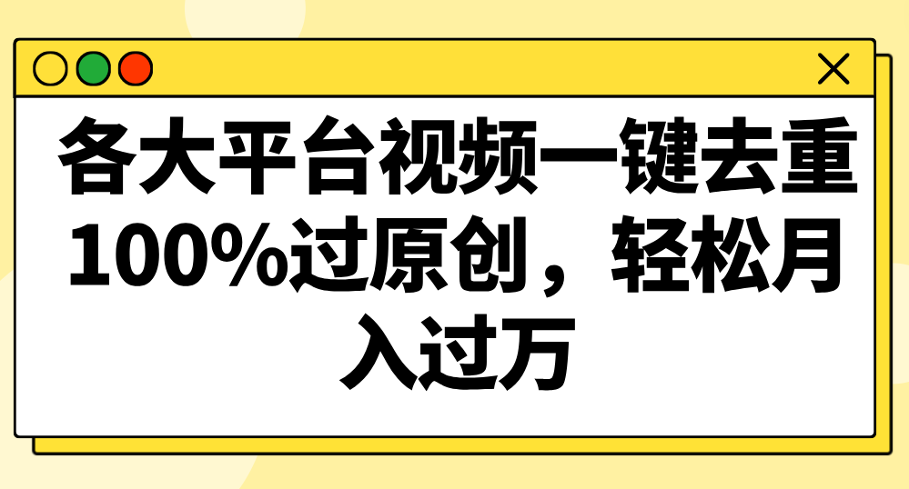 fy2737期-各大平台视频一键去重，100%过原创，轻松月入过万！