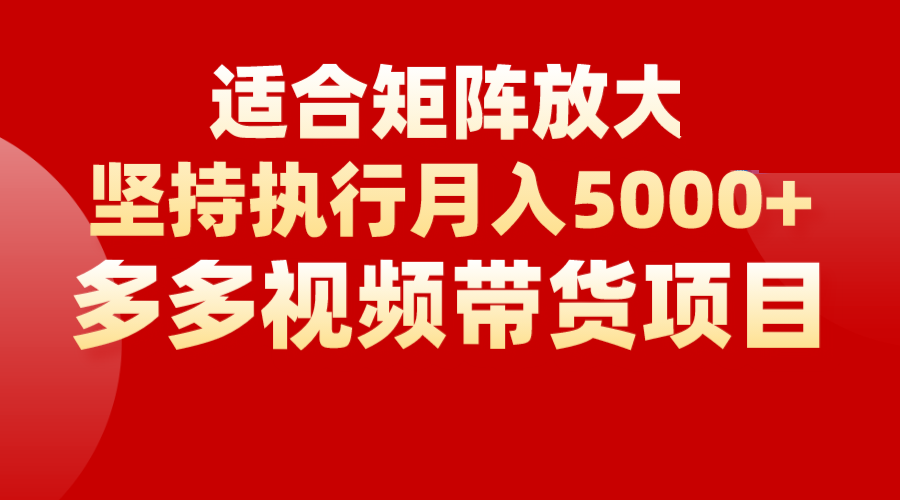 fy1072期-矩阵操作月入5000+，多多视频带货项目，适合新手，也适合老手放大