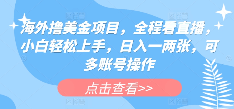 海外撸美金项目，全程看直播，小白轻松上手，日入一两张，可多账号操作