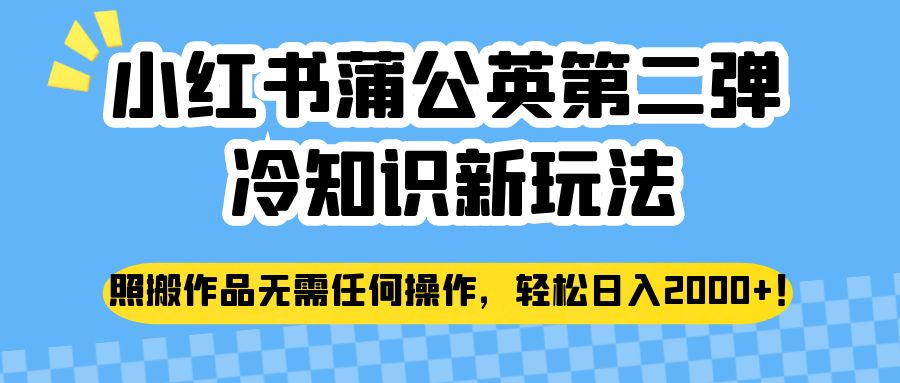 fy1401期-小红书蒲公英第二弹冷知识新玩法，照搬作品无需任何操作，轻松日入2000+！