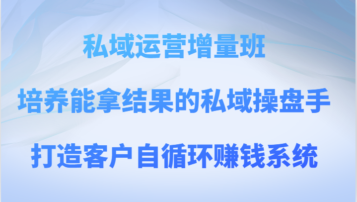 fy1980期-私域运营增量班 培养能拿结果的私域操盘手，打造客户自循环赚钱系统