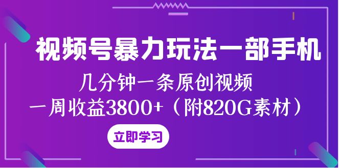 fy2004期-视频号暴力玩法一部手机 几分钟一条原创视频 一周收益3800+（附820G素材）