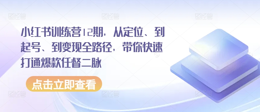 小红书训练营12期，从定位、到起号、到变现全路径，带你快速打通爆款任督二脉