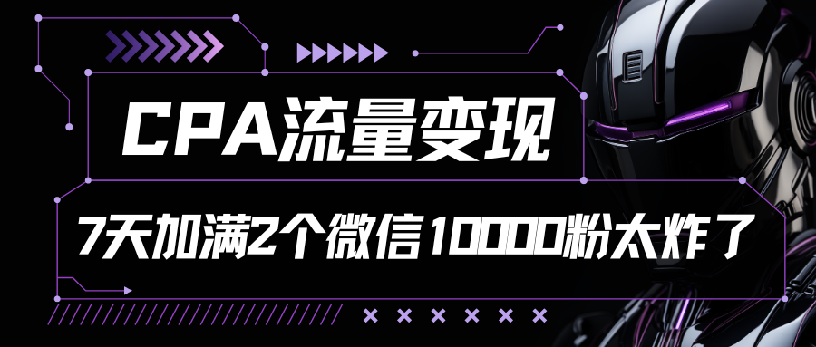 FY3997期-CPA流量变现，7天加满两个微信10000粉