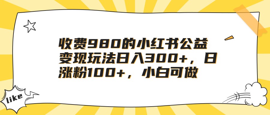 fy1309期-收费980的小红书公益变现玩法日入300+，日涨粉100+，小白可做