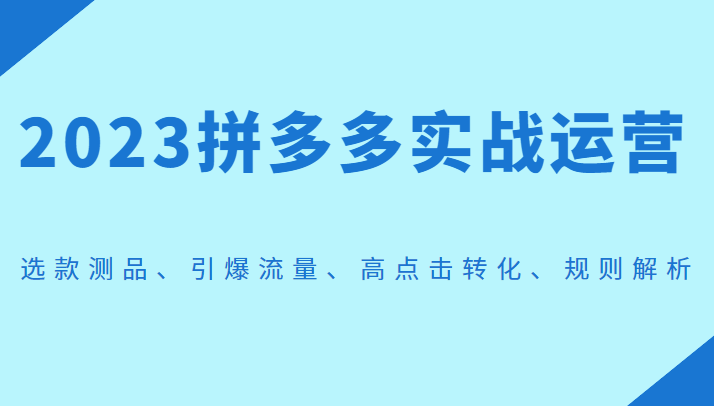 fy1124期-2023拼多多实战运营，选款测品、引爆流量、高点击转化、规则解析