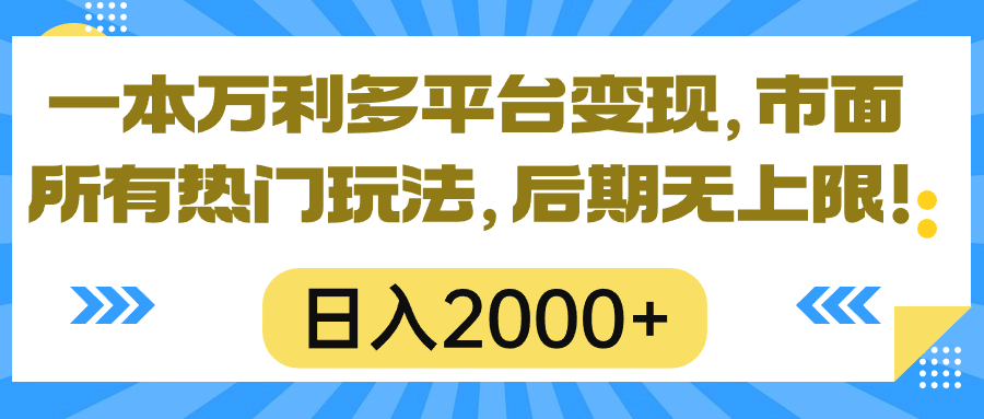 （10311期）一本万利多平台变现，市面所有热门玩法，日入2000+，后期无上限！