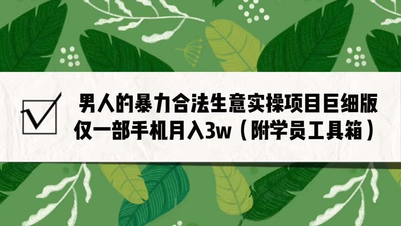 fy1090期-男人的暴力合法生意实操项目巨细版：仅一部手机月入3w（附赠学员工具箱）