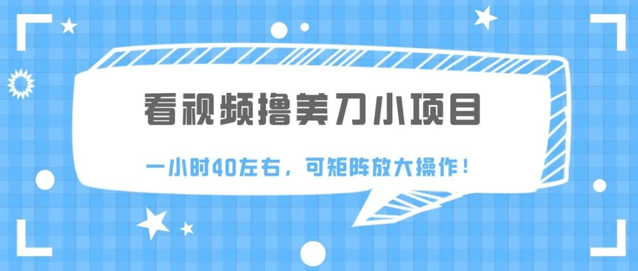 看视频撸美刀小项目，一小时40左右，可矩阵放大操作！