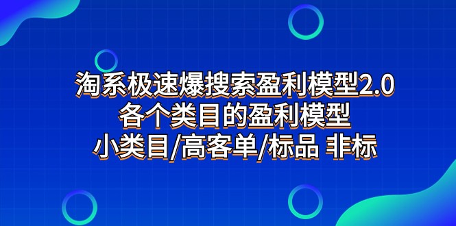 fy1843期-淘系极速爆搜索盈利模型2.0，各个类目的盈利模型，小类目/高客单/标品 非标