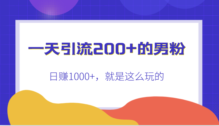 fy1619期-一天引流200+的男粉，日赚1000+，就是这么玩的