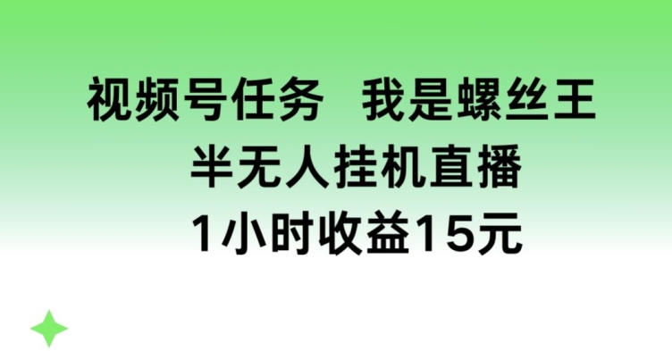 视频号任务，我是螺丝王， 半无人挂机1小时收益15元