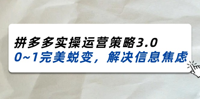 FY4554期-2024-2025拼多多实操运营策略3.0，0~1完美蜕变，解决信息焦虑（38节）