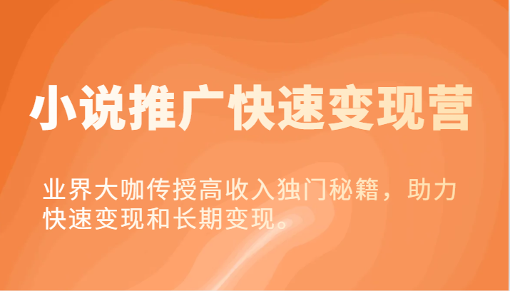 FY4626期-小说推广快速变现营-业界大咖传授高收入独门秘籍，助力快速变现和长期变现。