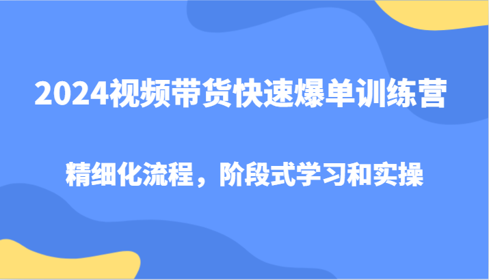 FY4175期-2024视频带货快速爆单训练营，精细化流程，阶段式学习和实操