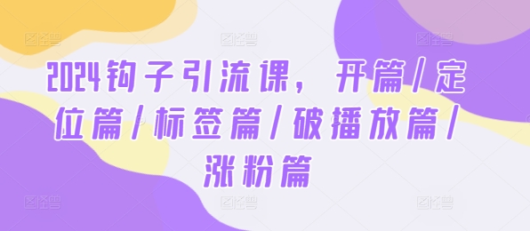 2024钩子引流课，开篇/定位篇/标签篇/破播放篇/涨粉篇