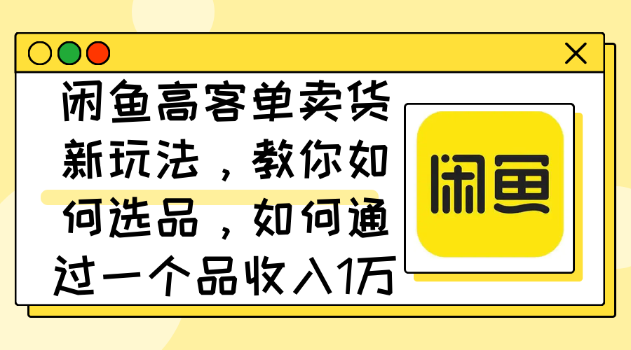 （12387期）闲鱼高客单卖货新玩法，教你如何选品，如何通过一个品收入1万+