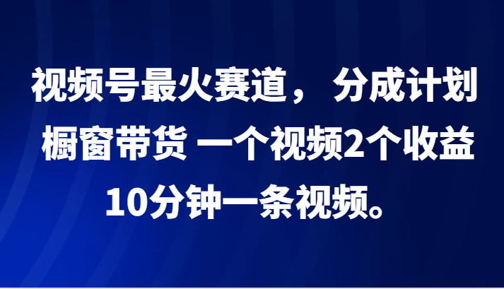 FY4314期-视频号最火赛道， 分成计划， 橱窗带货，一个视频2个收益，10分钟一条视频。