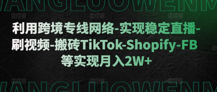 利用跨境专线网络-实现稳定直播-刷视频-搬砖TikTok-Shopify-FB等实现月入2W+