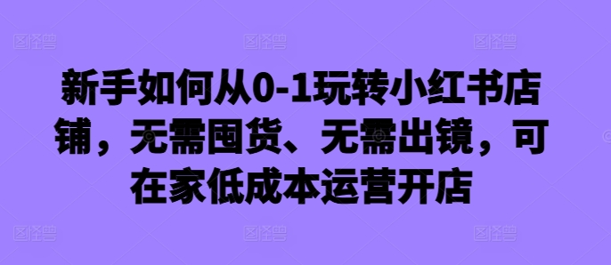 新手如何从0-1玩转小红书店铺，无需囤货、无需出镜，可在家低成本运营开店