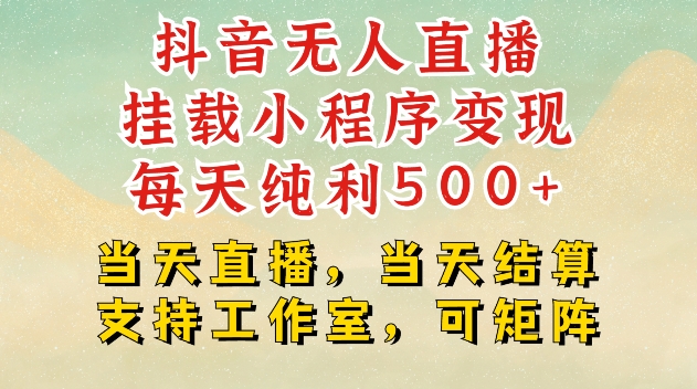 抖音无人直播挂载小程序变现每天纯利500+当天直播，当天结算支持工作室，可矩阵