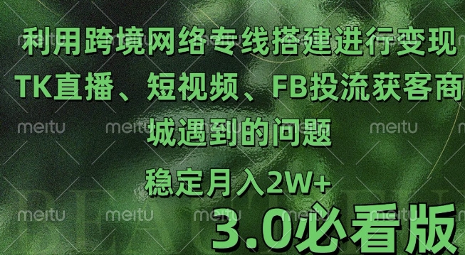 利用跨境电商网络及搭建TK直播、短视频、FB投流获客以及商城遇到的问题进行变现3.0必看版