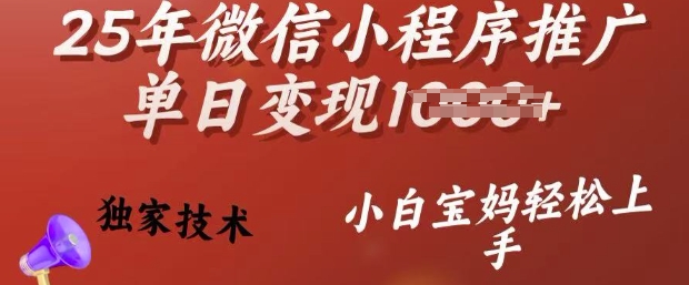 25年微信小程序推广单日变现多张，独家技术，小白宝妈轻松上手