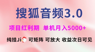 搜狐音频挂ji3.0.可矩阵可放大，独家技术，稳定月入5000+